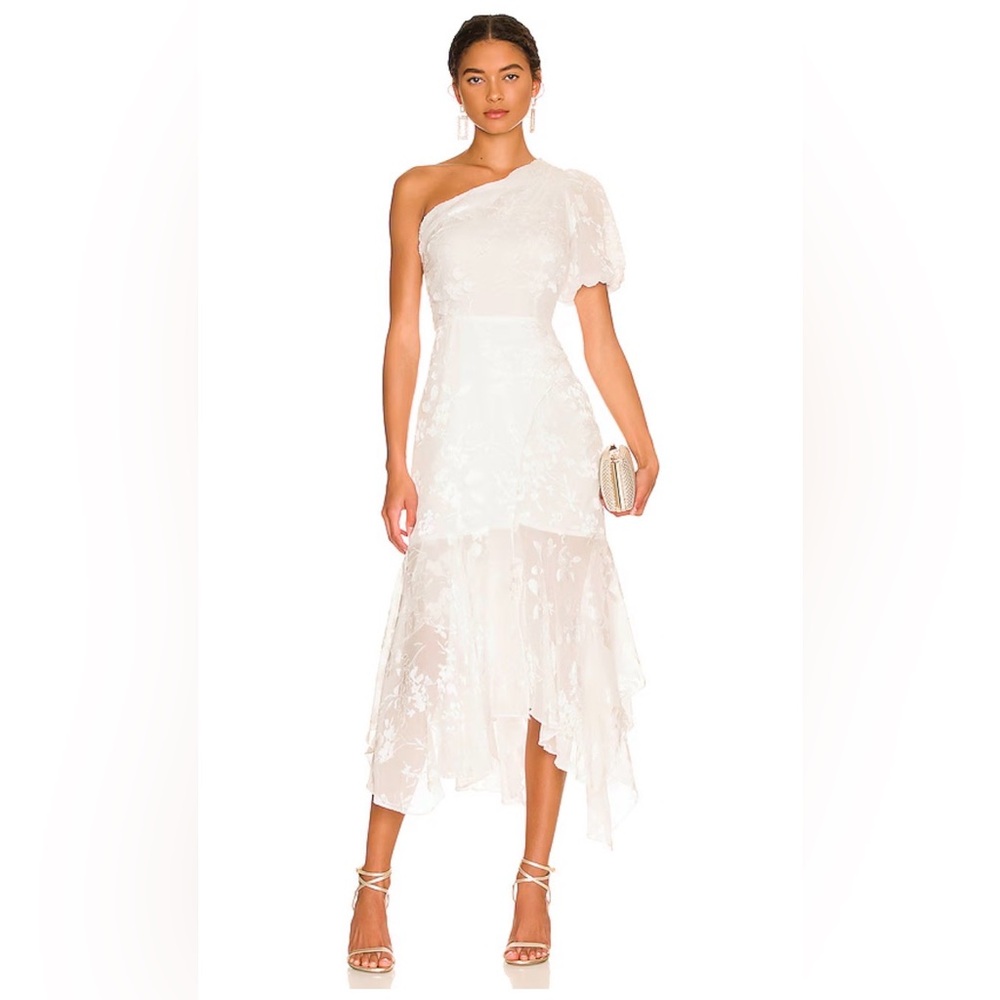 Astr One-Shoulder White Lace Midi Dress  whimsical, Fairycore, Derby